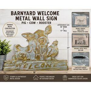 Manual Barnyard Welcome Metal Wall Sign Farmhouse Cow Pig Rooster 18x17 IMFSCW